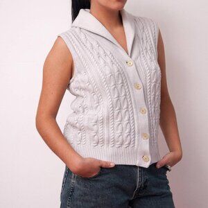 Vintage White Sweater Vest, Button Down Cable Knit, Size Medium